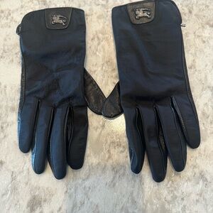 Burberry Dark Leather Gloves with Emblem